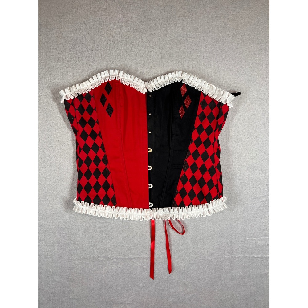 DC Comics Harley Quinn Corset Top Red Black Harlequin L/XL Halloween